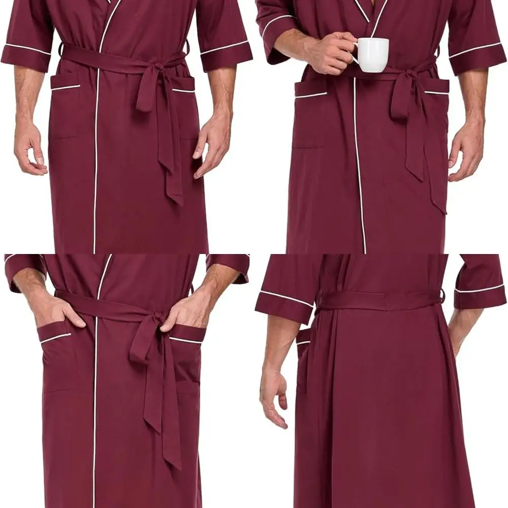 

Men's Lightweight 100% Cotton Kimono-Style Bathrobe, Soft & Breathable, Short Sleeve Spa Robe for Comfort