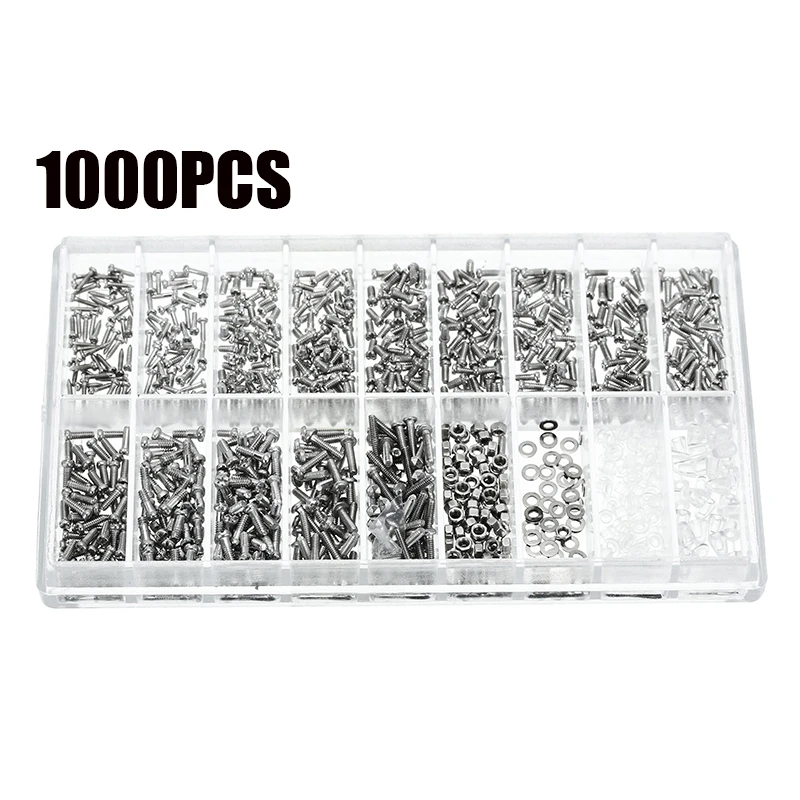 600/1000 Pcs 12 Kinds of Small Stainless Steel Screws Electronics Nuts Assortment for Home Tool Kit