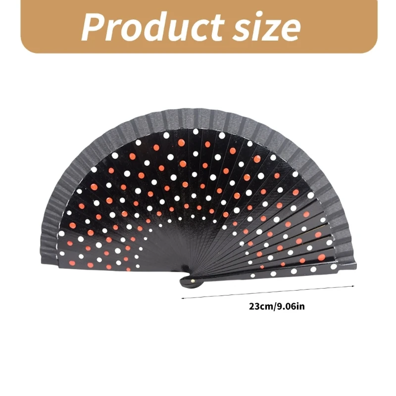 Fashionable Flamenco Spanish Fan Elegant Wood Hand Fan Vintage Dots Pattern Folding Fan Costume Parties Decorations