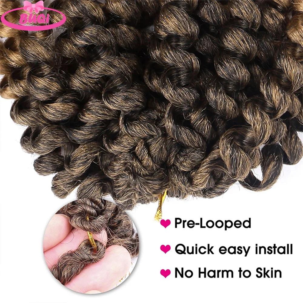 Buqi Jamaican Bounce Wand Curl Gehaakt Haar Korte Losse Golf Synthetisch Haar Bruin Ombre Krullend Gehaakte Vlechten Hair Extensions