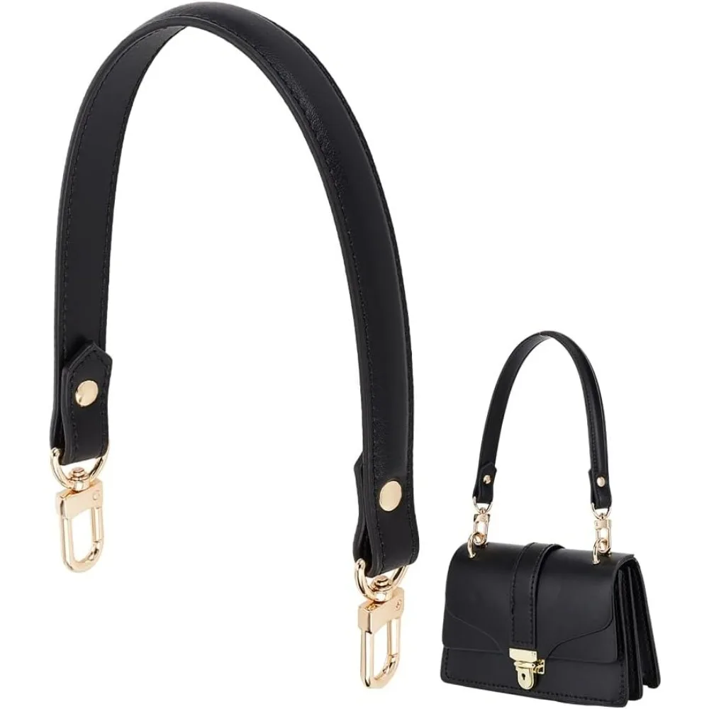 

Black Genuine Leather Purse Strap 45cm/ 17.7inch Short Bag Strap Bag Handle Replacement Leather Straps with Alloy Clasps