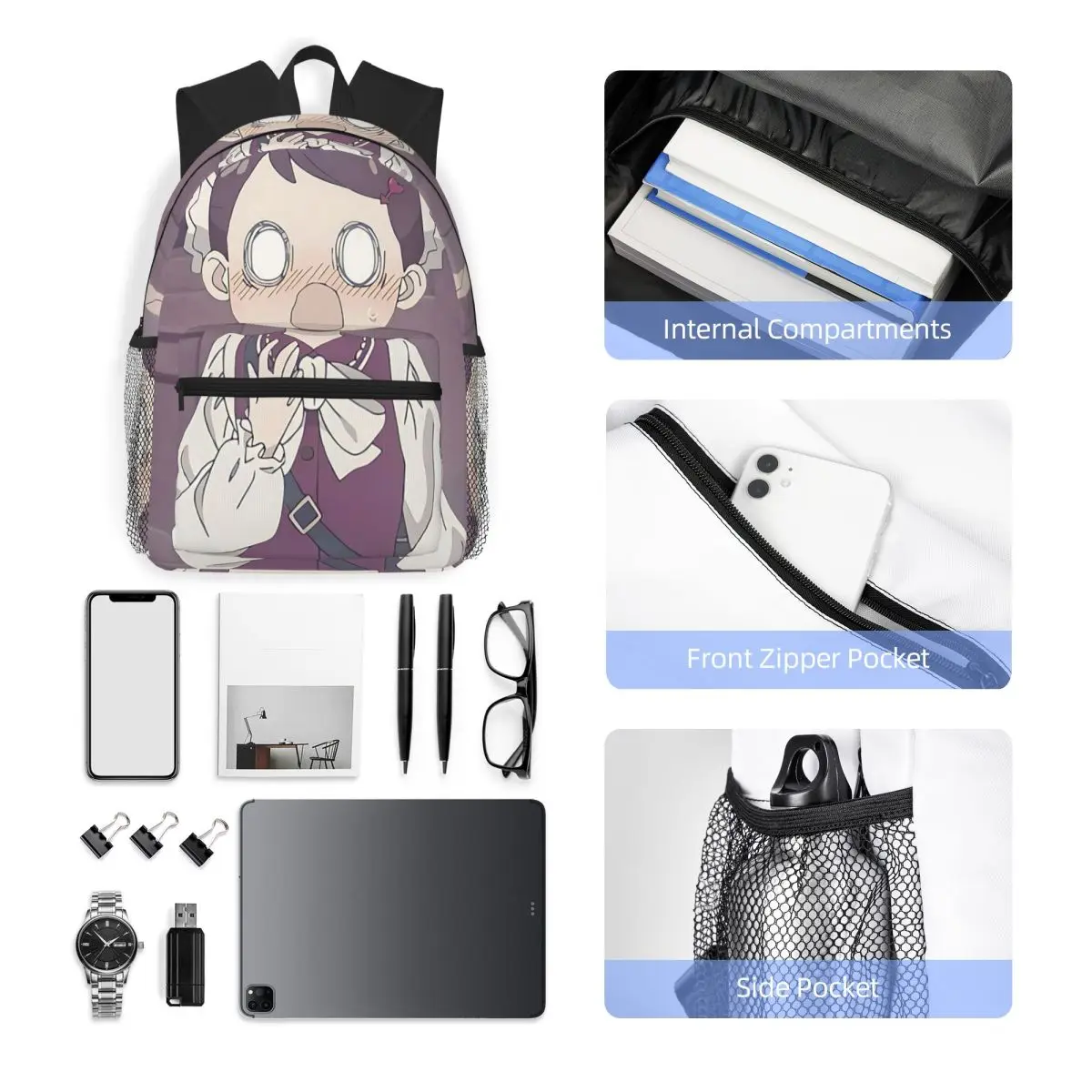 Anime Spy X Family Becky Blackbell Studentenrucksack Schultasche Wandern Reisen Tagesrucksack für Jungen Mädchen Büchertasche Umhängetaschen