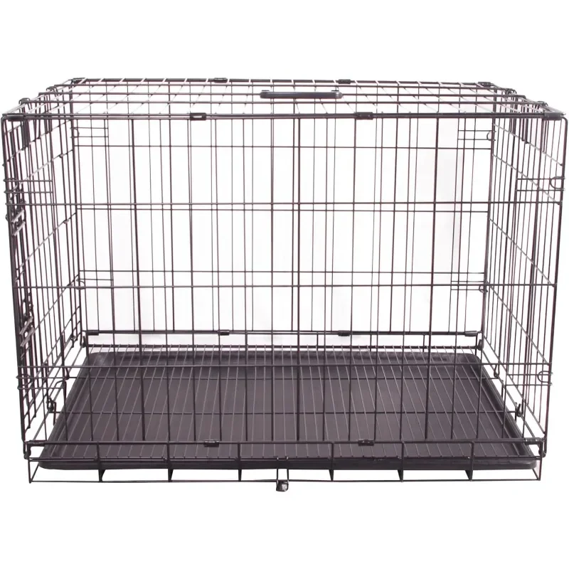 Durable, Foldable Metal Wire Dog Crate with Tray, Single Door, 30 x 19 x 21 Inches, Black