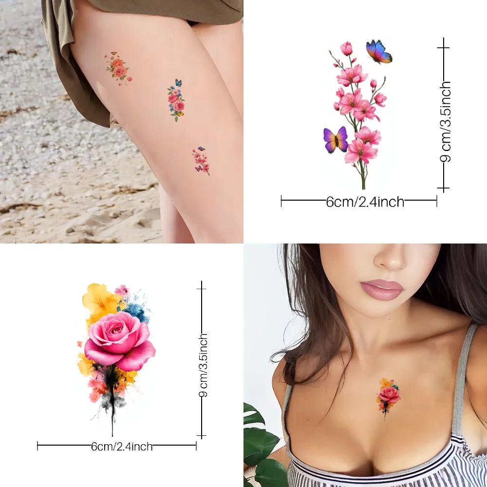 27pcs Waterproof Floral Tattoo Stickers 3d Butterfly Stickers For Women Men  Arm Neck Devil Skull Tattoo Colorful Tatoo Desgin