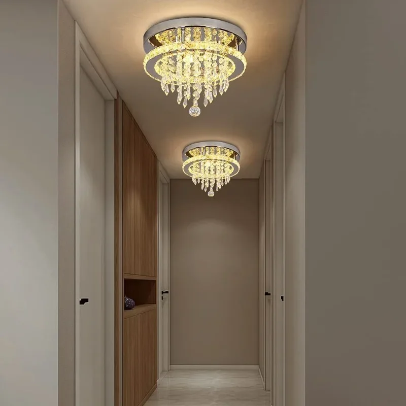 Crystal ceiling lamp round luxury modern corridor simple balcony ceiling lamp creative bedroom lamps