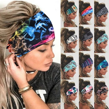 Boho Turbans 요가 탄성 헤드 랩, 여성용 머리띠, 넓은 머리띠, 꽃 반다나, 패션 헤어밴드, 액세서리 YZL05-2 