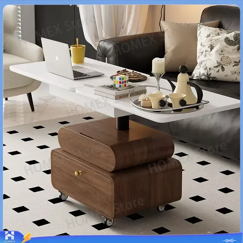 Medieval Style Movable Lifting Folding Coffee Table French Retro Multifunctional Sofa Side Table Balcony Trolley End Table