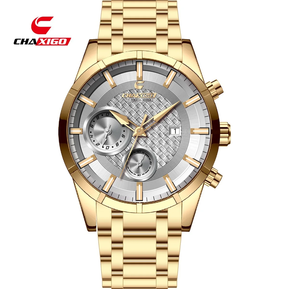 

CHAXIGO trendy fashion new light luxury merchant three-eye chronograph large dial fashionable, simple and generous
