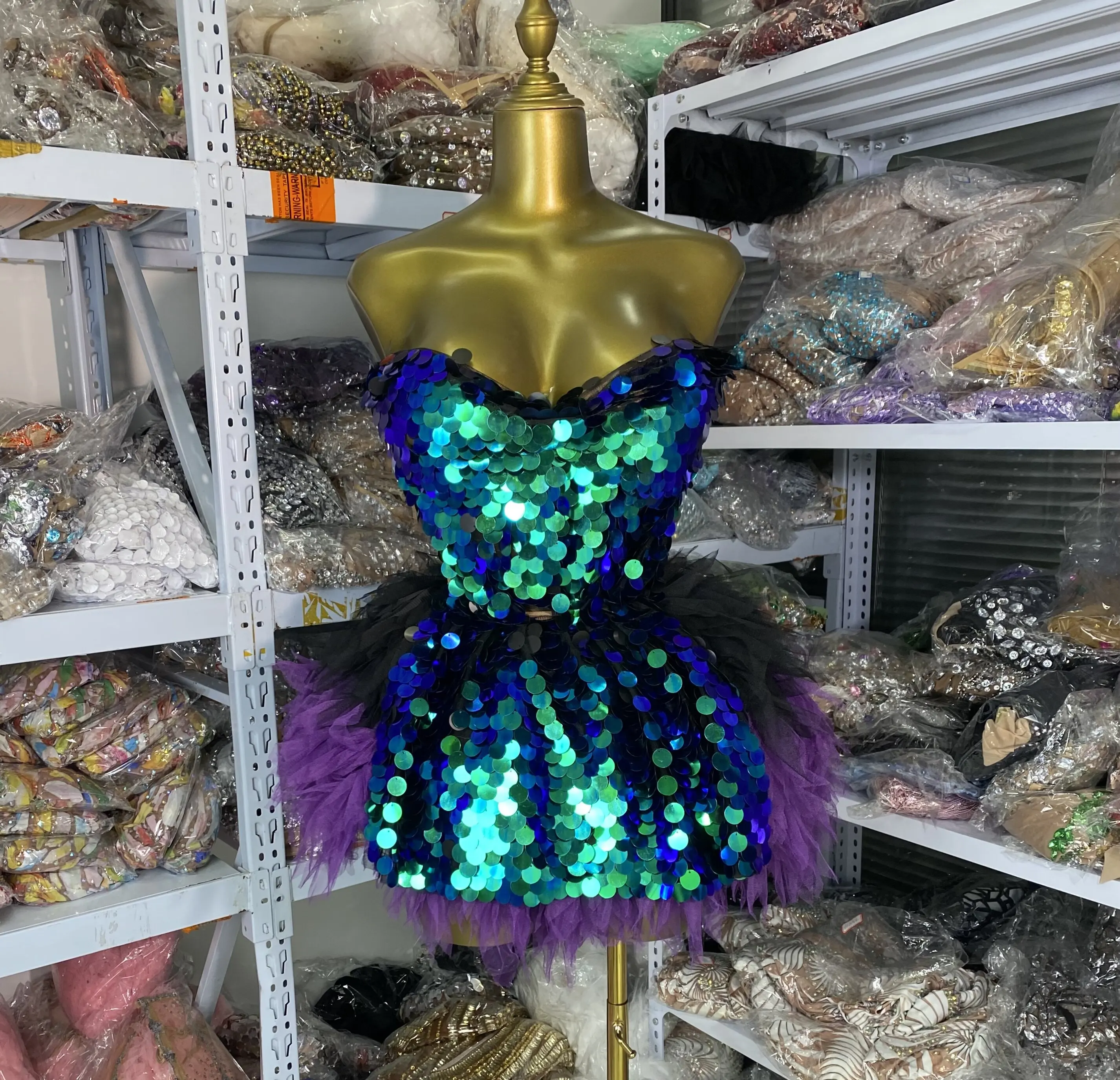 Women Evening Club Party Outfit Blingbling Sparkly SEequines Strapless Top And TUTU Mini Skirt Two Piece Sets Stage Costumes