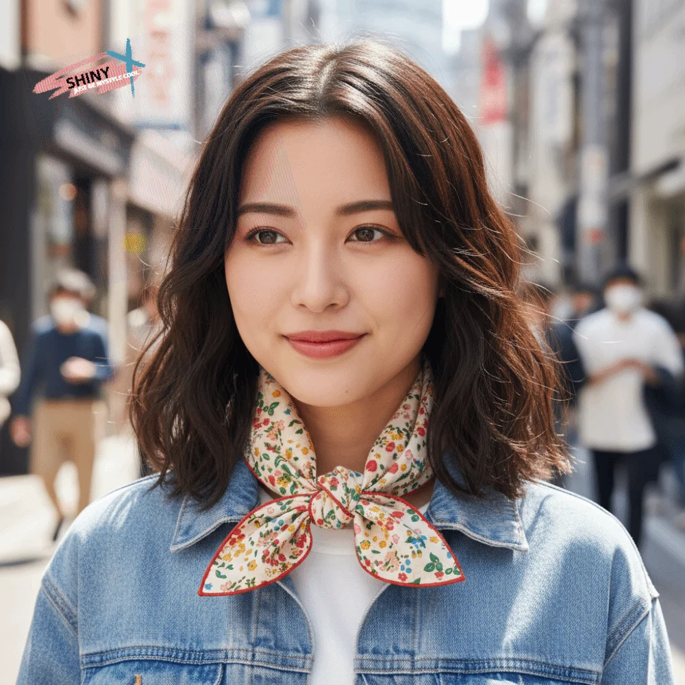 

Простой квадратный платок из хлопка и льна с принтом вишневых цветов, корейский платок-косынка для женщин