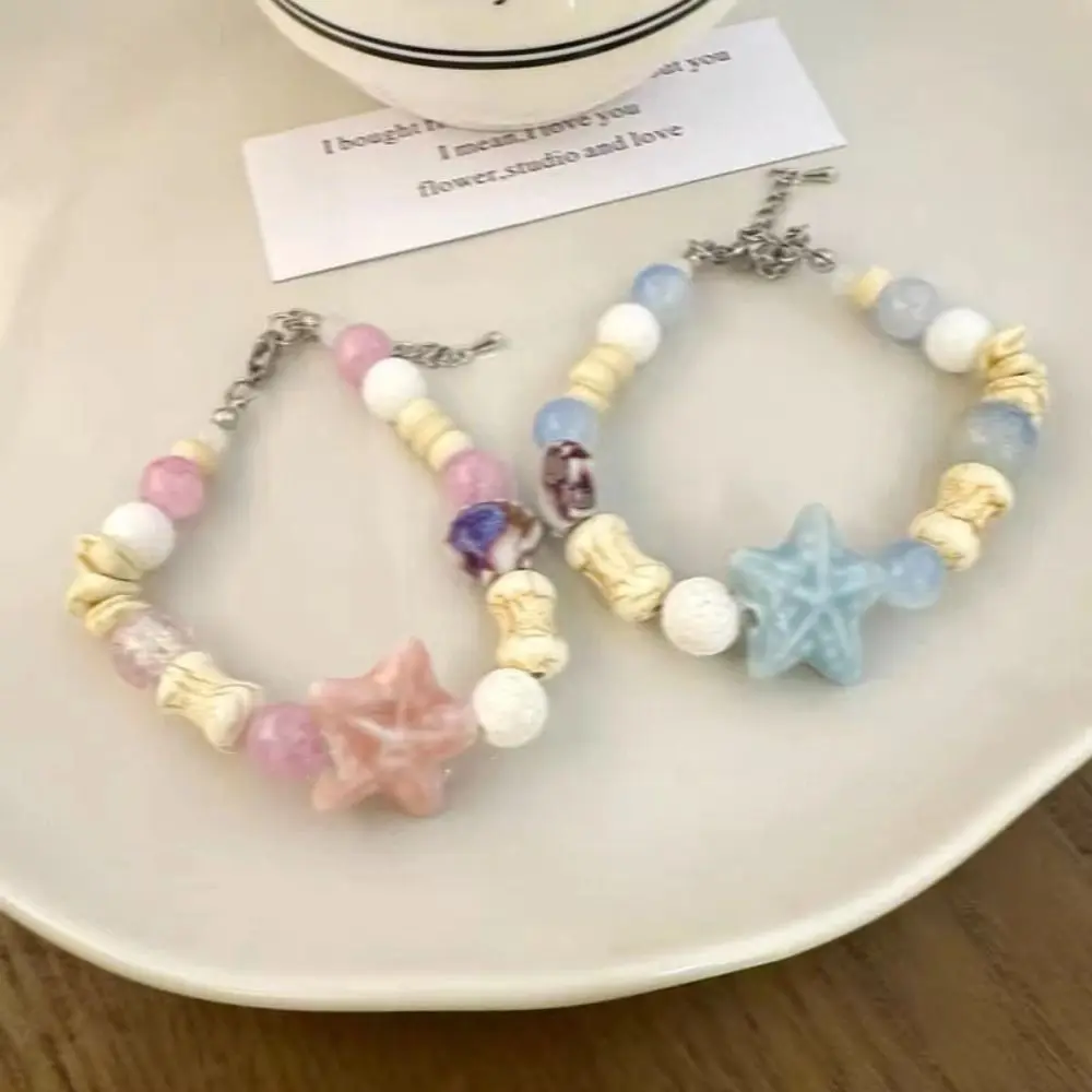 Handmade Ceramic Starfish Bracelet Korean Style Liuli Bead Fresh Bracelet Jewelry Accessories Cartoon Cute Bead Bracelet Gift