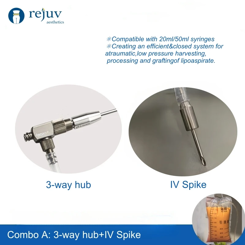 Manual Liposuction 3-way Hub for Fat Harvesting  Lipografter Kit with Connection to Suction Tubing and Vacuum Syringe