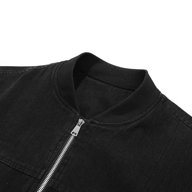 Spring Autumn Sports Jacket Casual Collared Jacket Unisex Fashion Leisure Sports American-Style Stand-Up Collar Denim Jacket - view 4