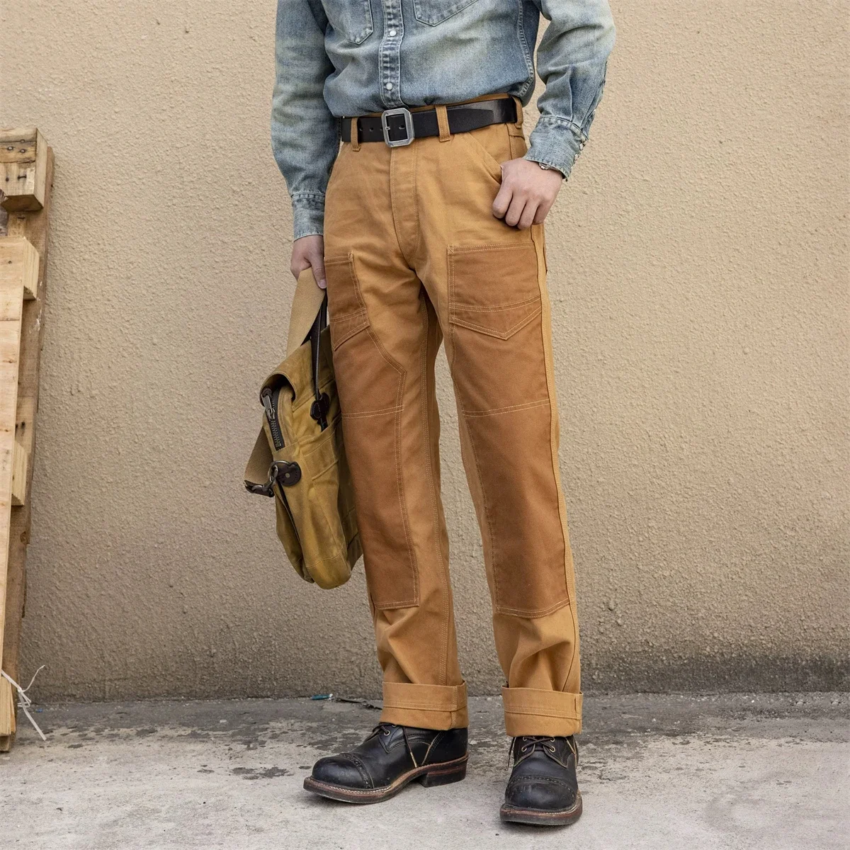 Red Tornado Two-Tone Derrickman Overalls ทนทาน 14oz Duck Canvas กางเกงทํางานผู้ชาย