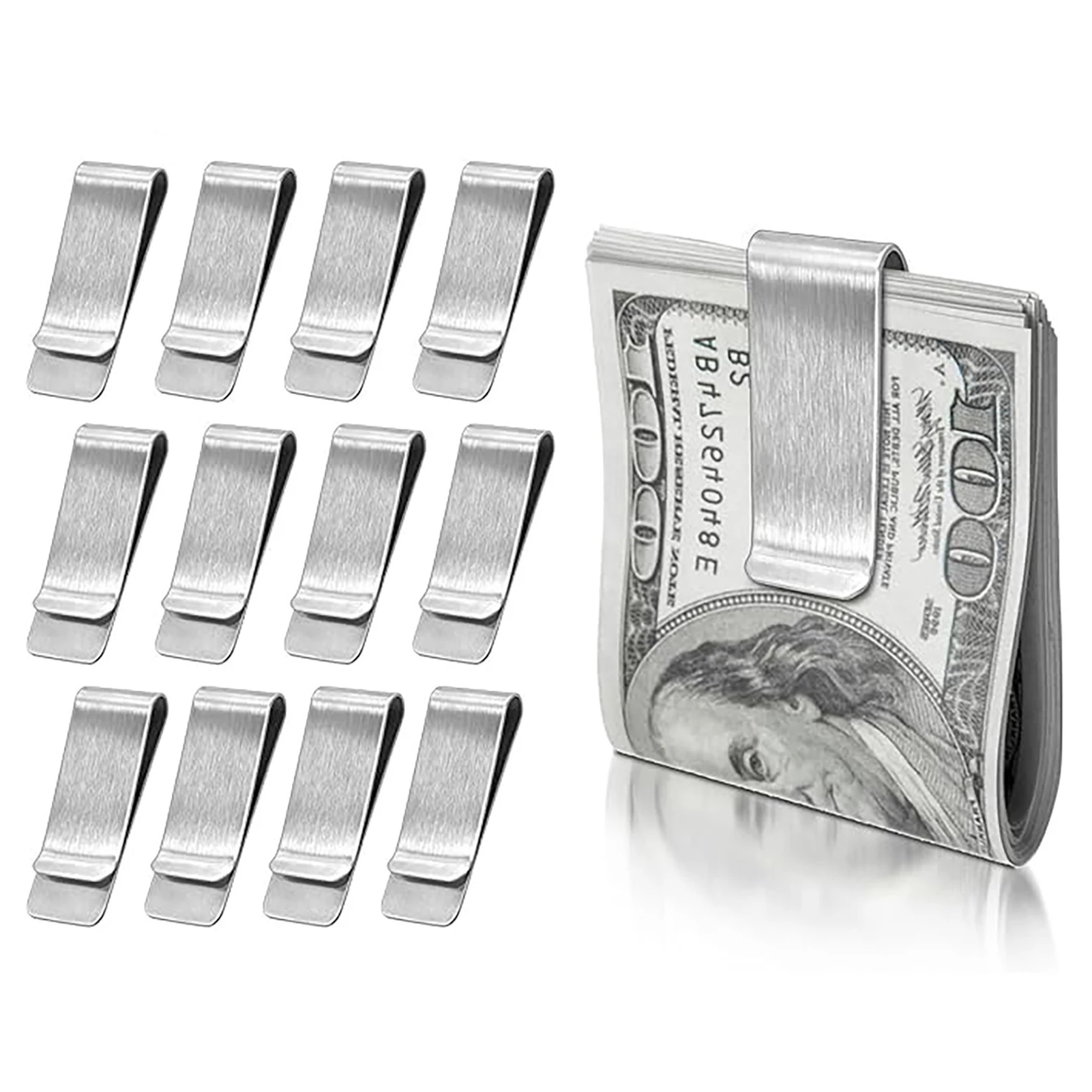 12pcs Pocket Wallet Money Clip Ultra-thin Smooth Edges Money Clip Stainless Steel Clip for Cash Credit Cards Storage
