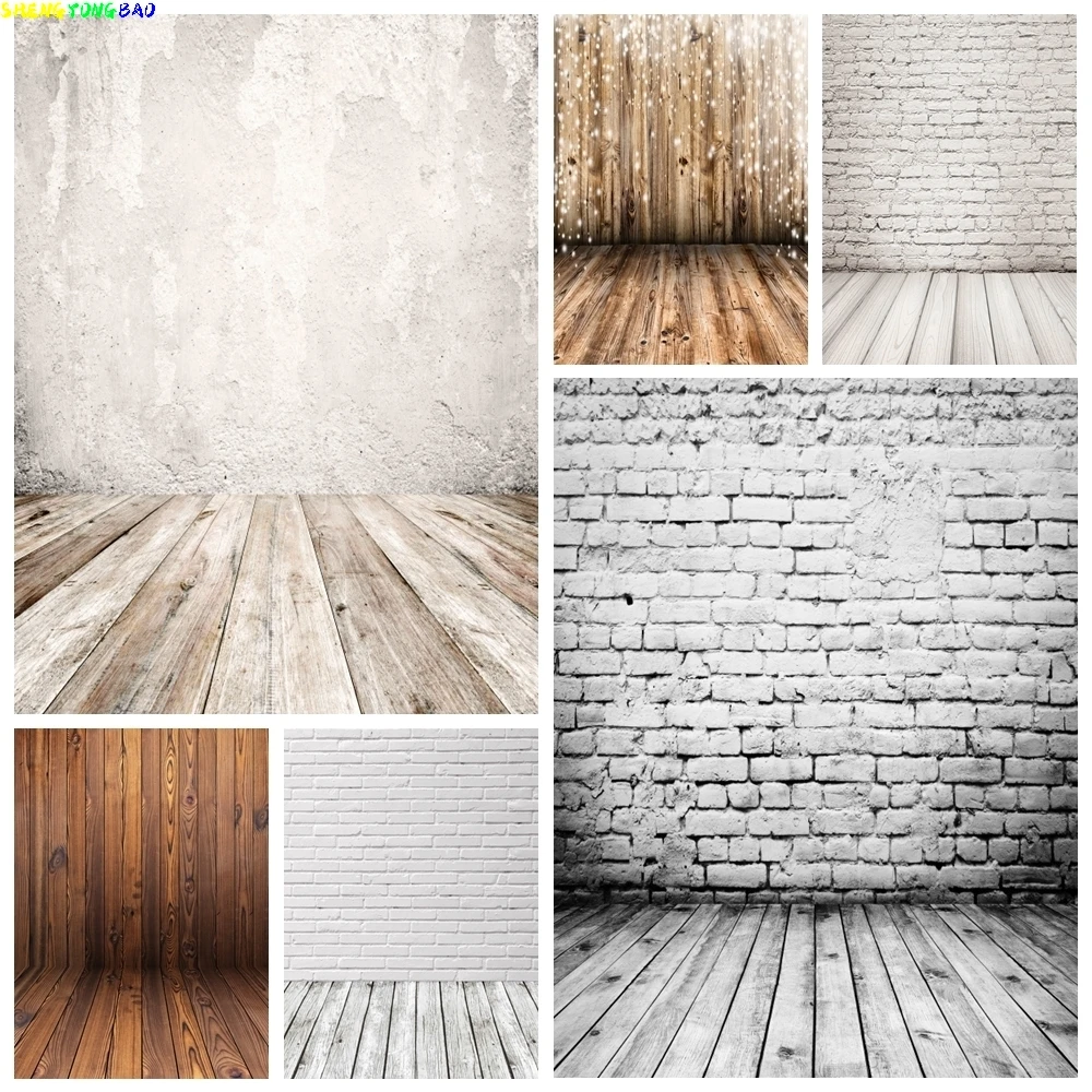 

Grunge Wood Board Backdrop Brick Wall Wooden Floor Baby Birthday Wedding Photography Background Pet Kids Portrait Photo Studio