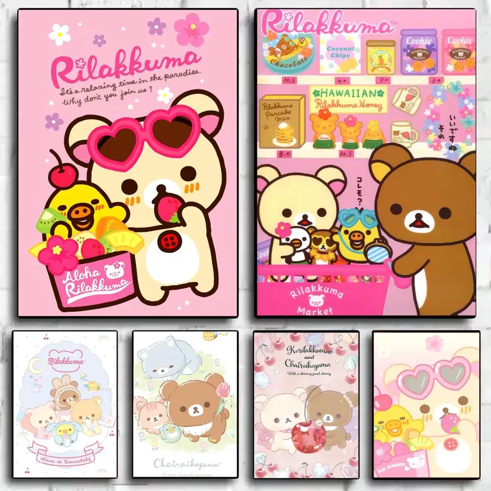 Cute Anime Bear R-RilakkuMAs Poster Decorative Wall Sticker Mural Print Artwork for Living Room Bedroom Hallway Home Decor Gift