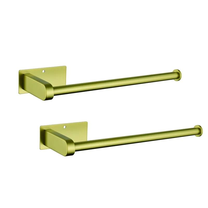 

2-Pack Brushed Gold Wall Mount Paper Towel Holder, Self-Adhesive Kitchen Organizer, 12" Under Cabinet Towel Rack