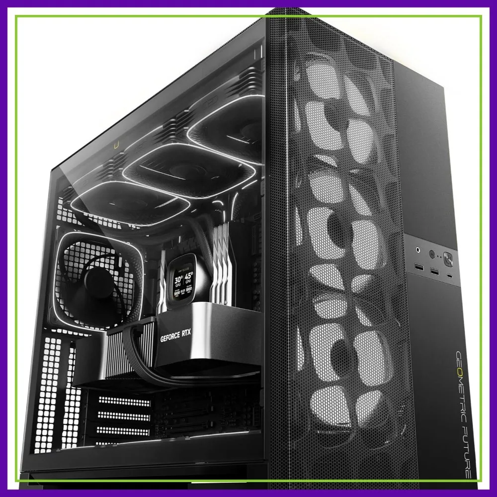 

Mid Tower Gaming Case, E-ATX, High Airflow, Tempered Glass, Type-C, Support 420/360 Radiator, 5 ARGB Fans Pre-Installed