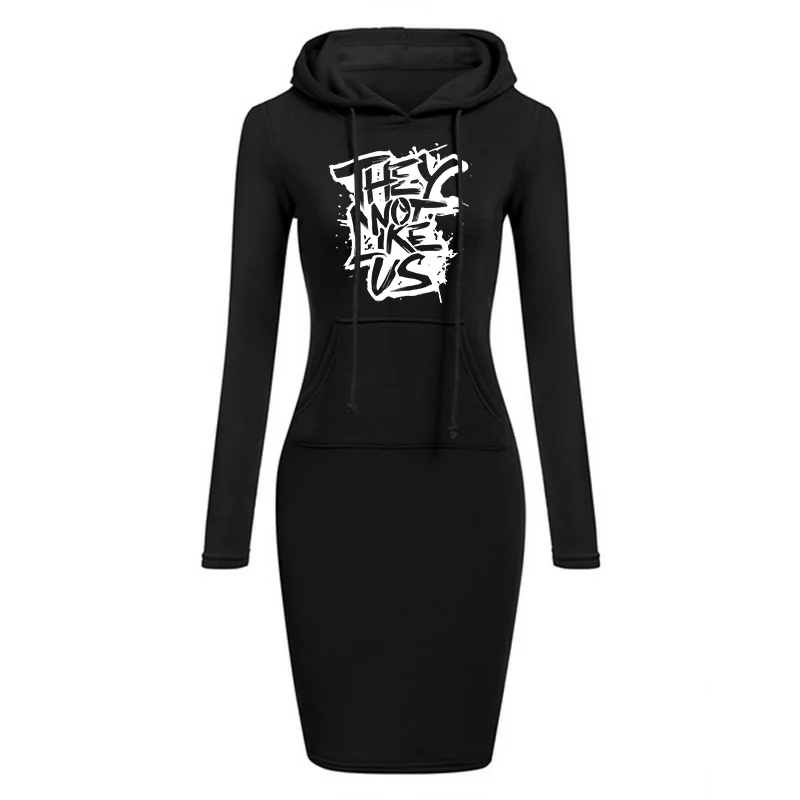 They Not Like Us Casual Women's Long Hoodie Hooded Sweatshirt Student Pullover Sweatshirt Dress
