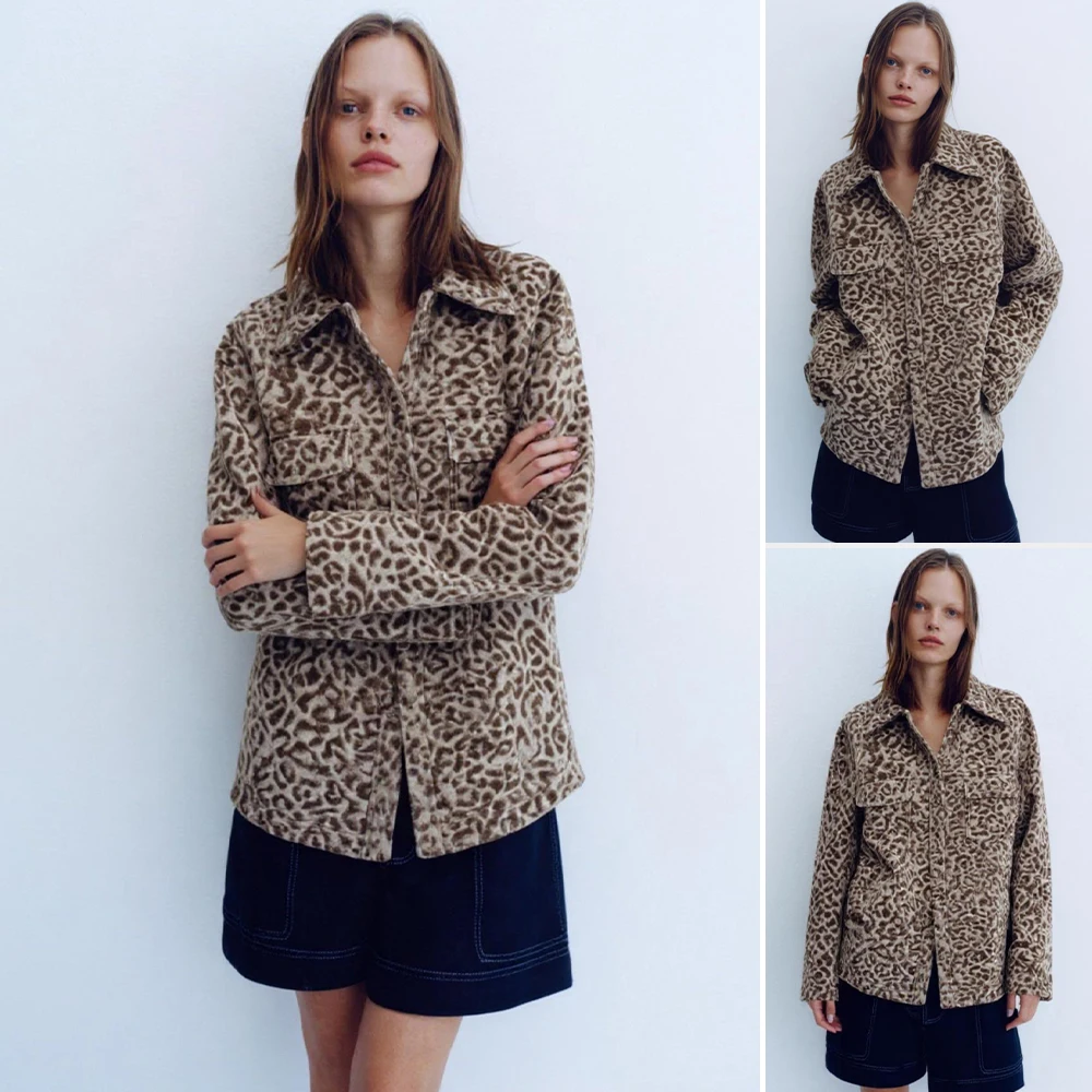 

Mia Muse Boutique женские куртки осень-зима 2025 с леопардовым принтом и карманами, воротник рубашки, уличные повседневные куртки с длинными рукавами