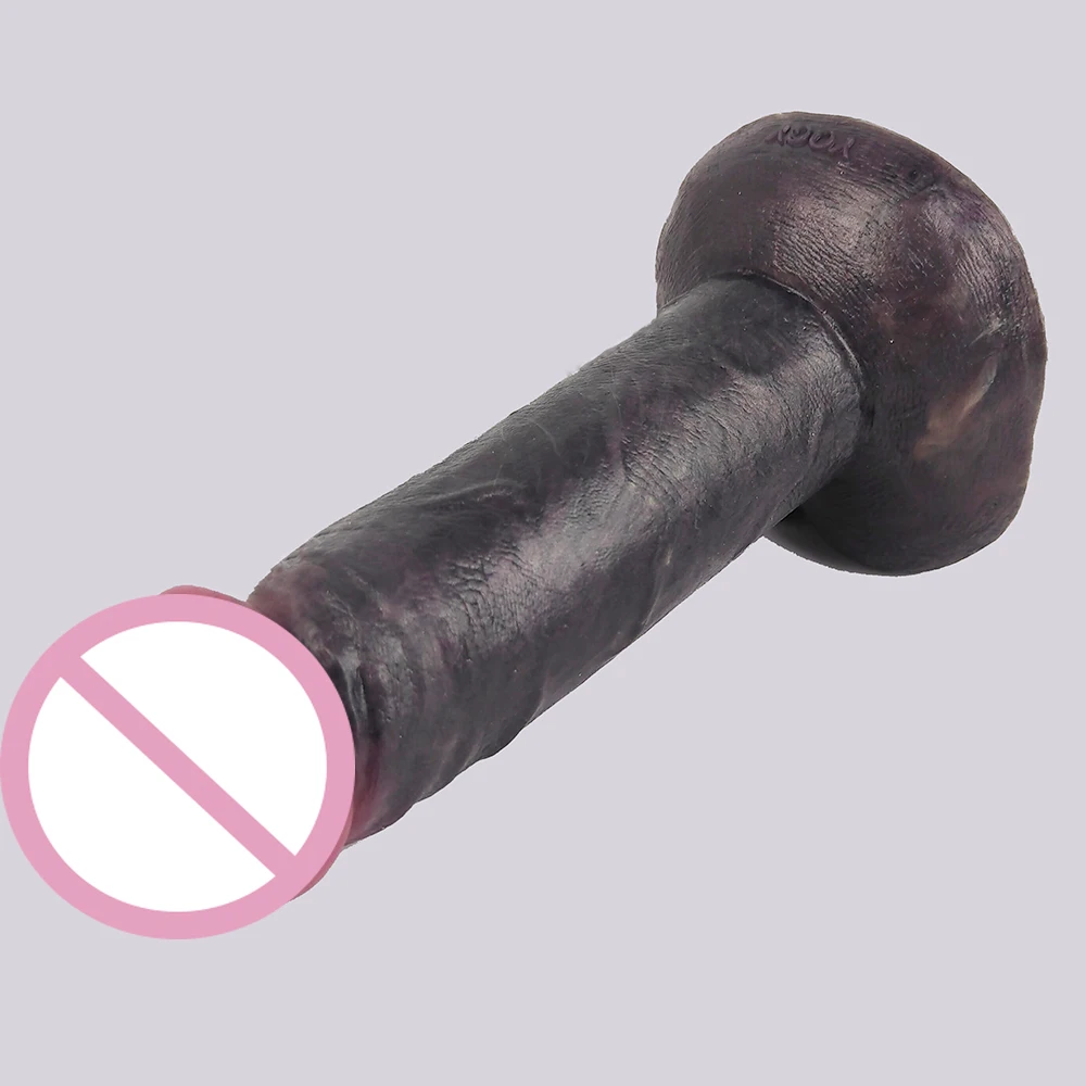 FAAK Soft Silicone Realistic Black Dildo Artifical Penis With Suction Cup Skin Touch Butt Plug Female Masturbator Sex Toys