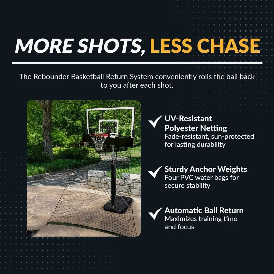 Sistema di ritorno per basket con rimbalzo per esercitazioni di tiro Rete in poliestere resistente, design esterno resistente allo sbiadimento, Ancho ricaricabile