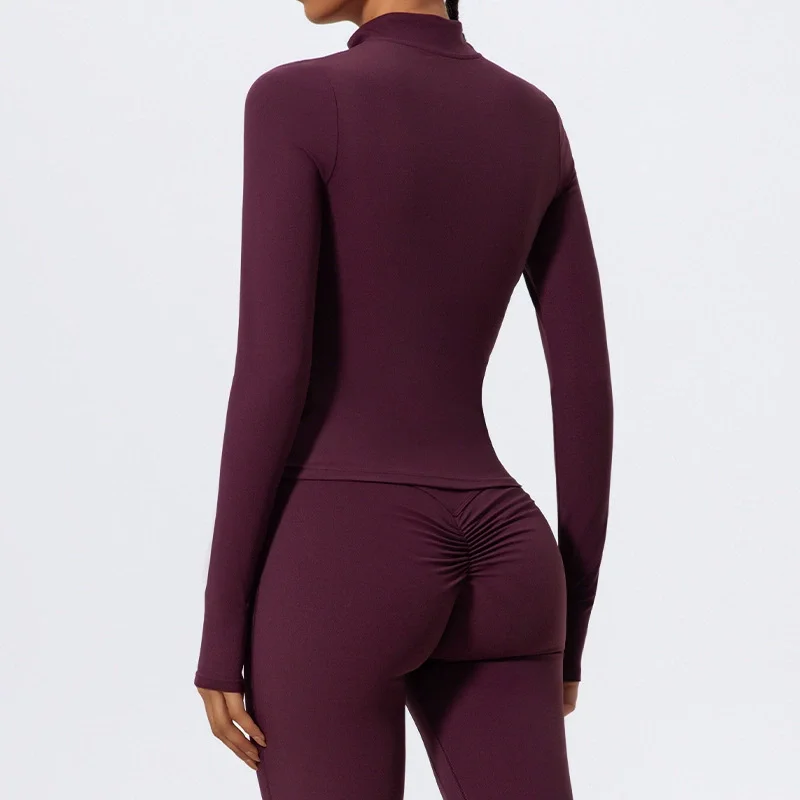 جديد نصف سستة الوقوف طوق قمصان رياضية سليم رفع اليوغا الستر سريعة الجافة اللياقة البدنية ضيق كم طويل الصالة الرياضية الملابس الرياضية