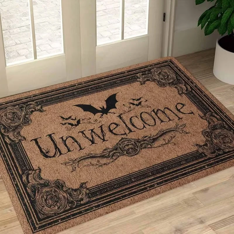 Gothic Bat Door Mat - Uninviting Design Suitable for Halloween Gothic Decorations with Skull Decoration Kitchen Rug