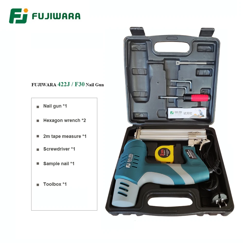 FUJIWARA-pistola de pregos elétrica, uso único, duplo uso grampeador de unhas, 422J Nails, F30 Straight Nail Gun, ferramentas de madeira