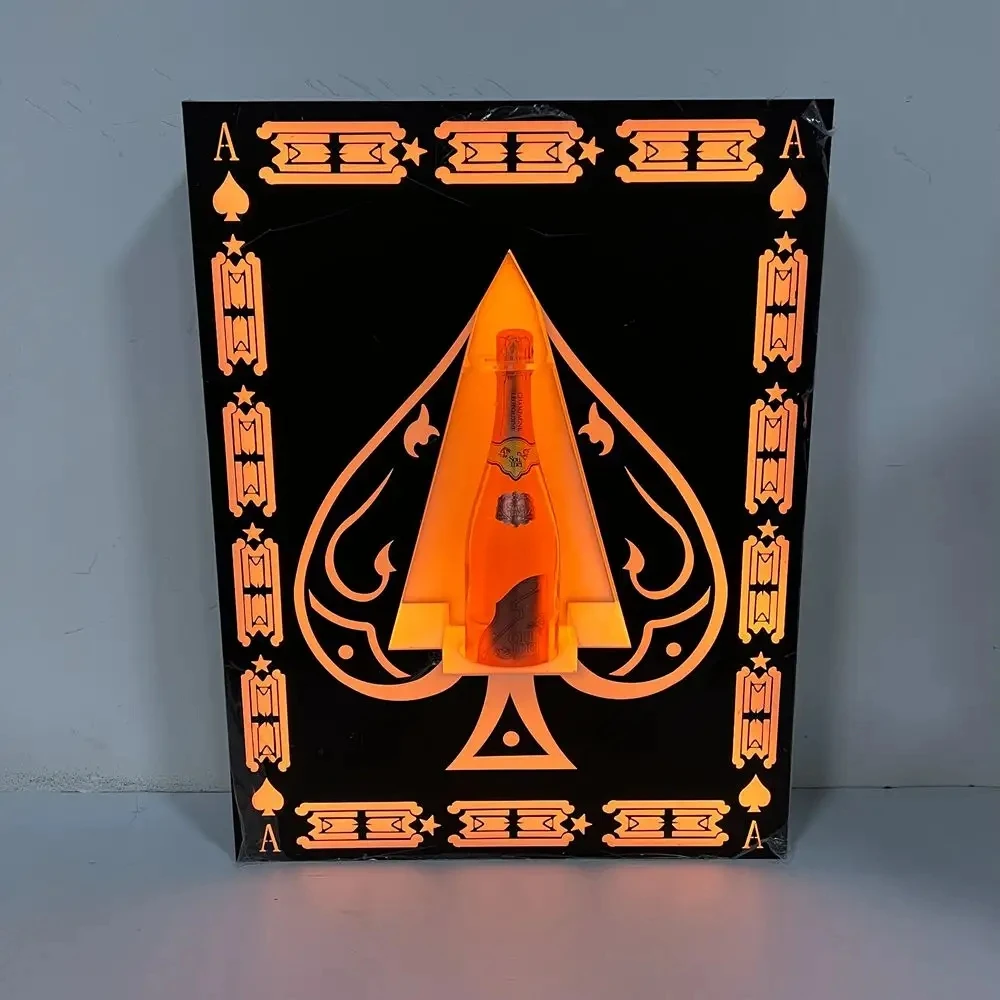 Ace of Spade square LED bottle presenter glorifier Poker card plaque Sign VIP service champagne holder for Event bar Party club