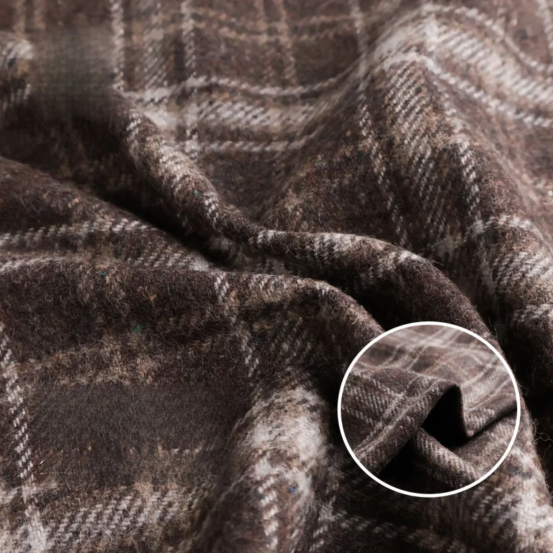 Imported British brown plaid with white stripes, colorful jacquard pure wool fabric for skirts and topsB