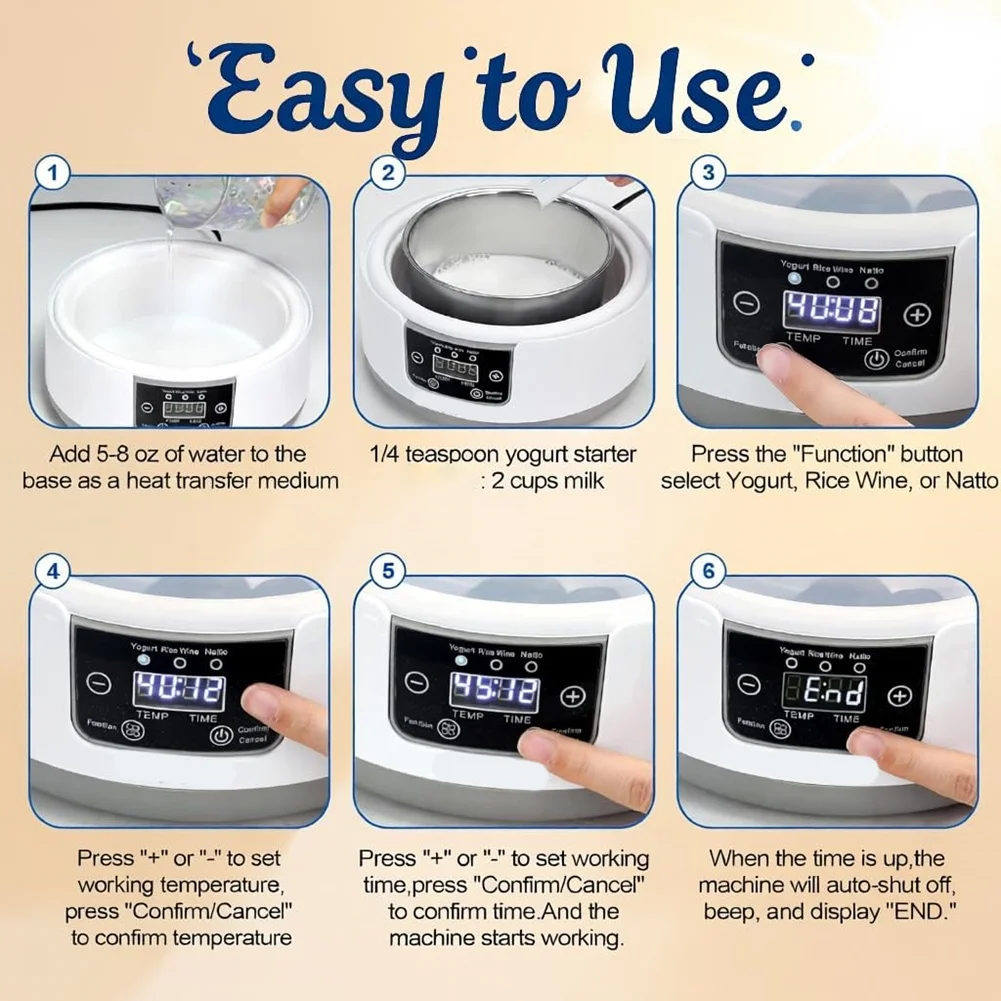 ABBO-1-36 Hours Multi-Functional Constant Temperature Yogurt Machine, 1.2 Liters Capacity (Standard No Cup) EU Plug