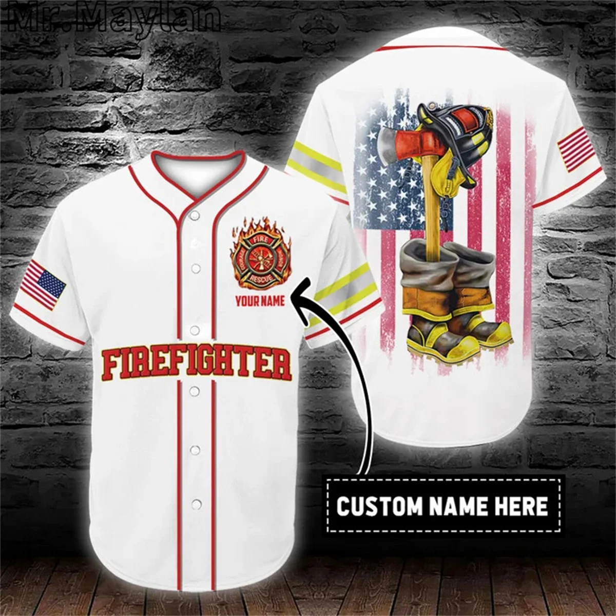 Custom Name Firefighter Hero Black Baseball Tee Jersey Shirt 3D Printed Firefighting Men's Shirt Casual Shirts hip hop Tops-011