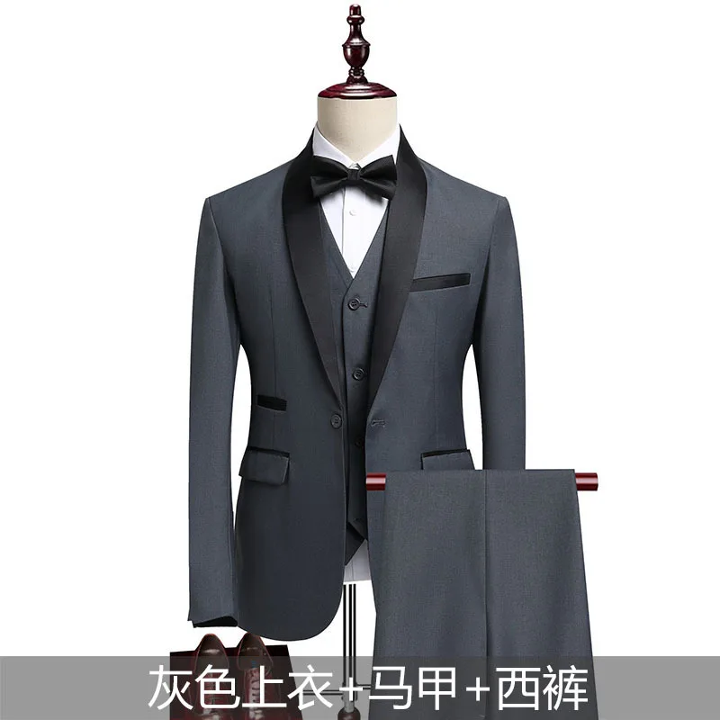 Hot Men's Business Casual Suits High-end Suits Men's Wedding Groom Dress Slim Suits Men's High-Quality Cotton Blended