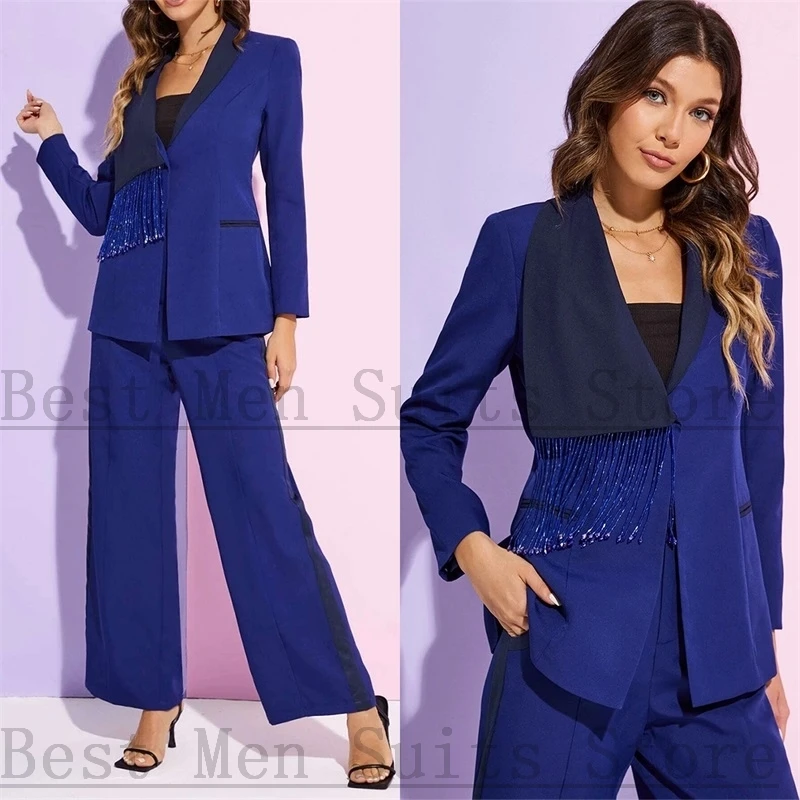 

Beading Women Suits Set Blazer+Wide Leg Pants 2 Pieces Wedding Tuxedo Mother Of Guest Prom Dress Formal Office Jacket Tailored