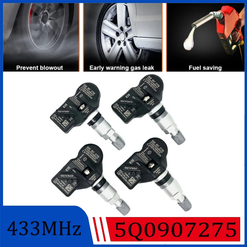 

1/2/4pcs Tire Pressure Sensor 5Q0907275B For 2009-2019 Volkswagen Golf Crafter Jetta Beetle VW Passat Tiguan Touareg 433MHz TPMS