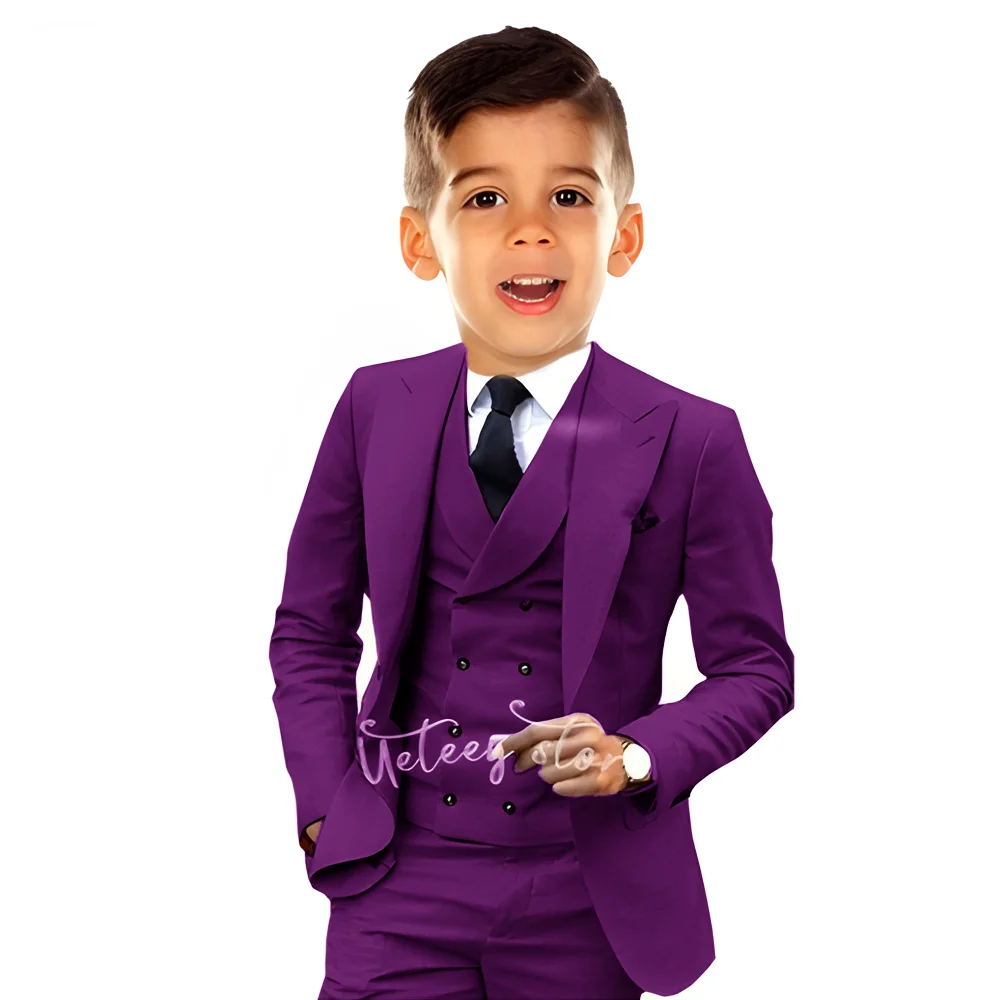 Tenue de mariage orange imbibée pour garçons, smoking, robe de cérémonie, blazer formel personnalisé pour enfants, ensemble de 3 pièces