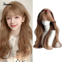 24 Inch Long Hair Natural Female Synthetic Lolita Cosplay Milk Tea Champagne Air Long Curly Hair Fluffy Natural Holiday Wear Wig