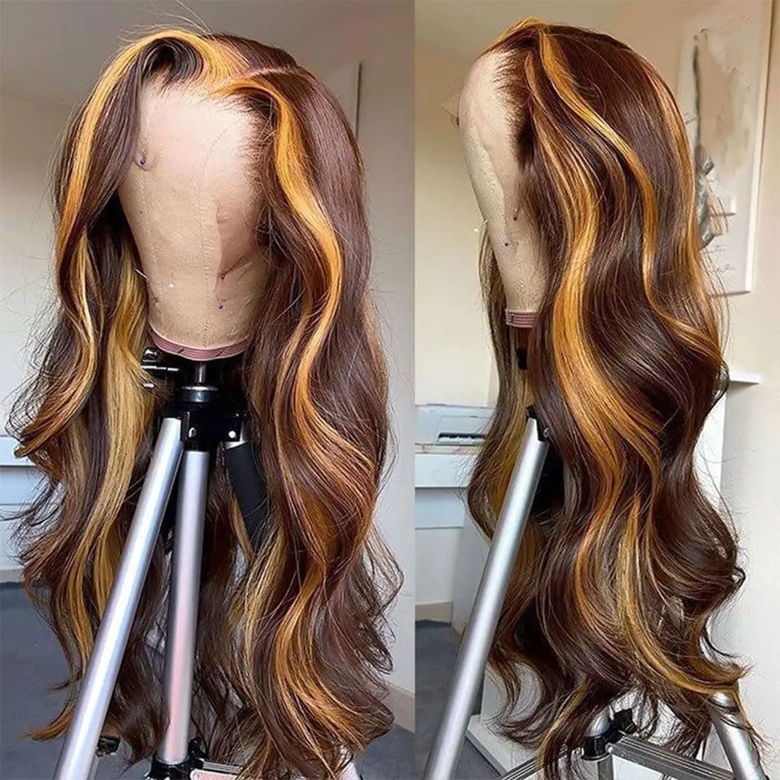 Highlight Colored  Body Wave 13x6 Lace Frontal Human Hair Wigs Honey Blonde 13X4 HD Transparent Lace Front Wig For Women