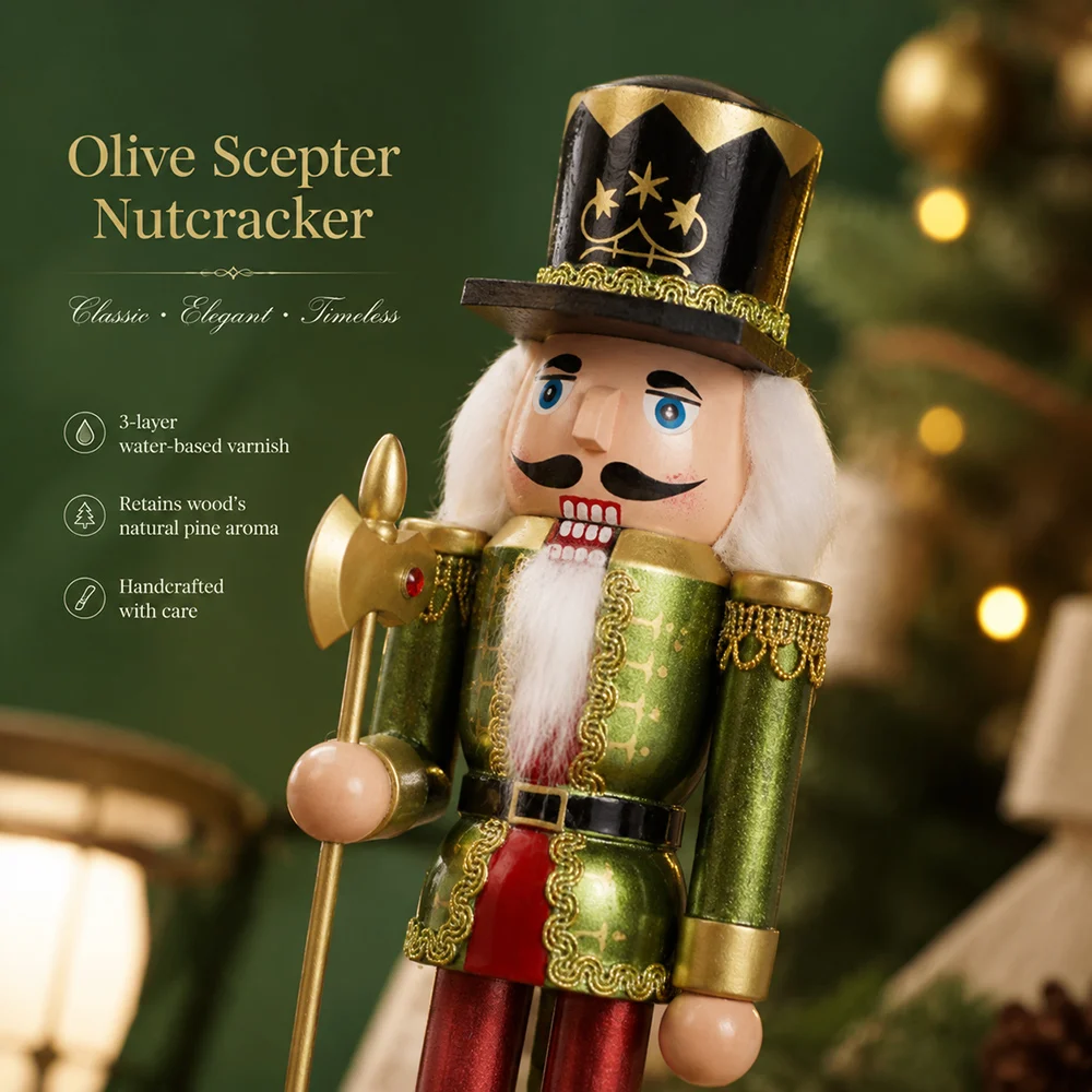 25CM Wooden Nutcracker Soldier Christmas Decorations Tabletop Ornament Figurine Holiday Home Office Decor Xmas New Year Gift