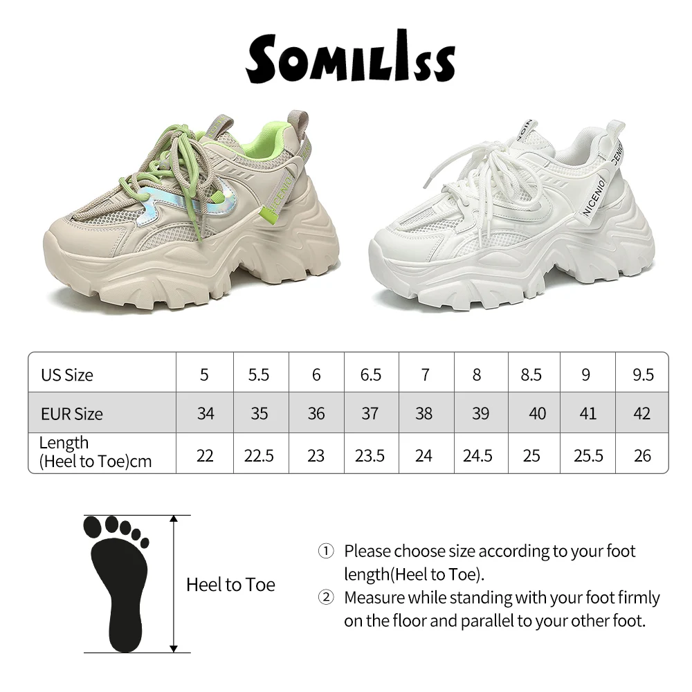 SOMILISS Women Chunky Sneakers Genuine Leather Mesh Round Toe Lace Up Ladies Breathable Fashion Platform Casual Shoes Handmade