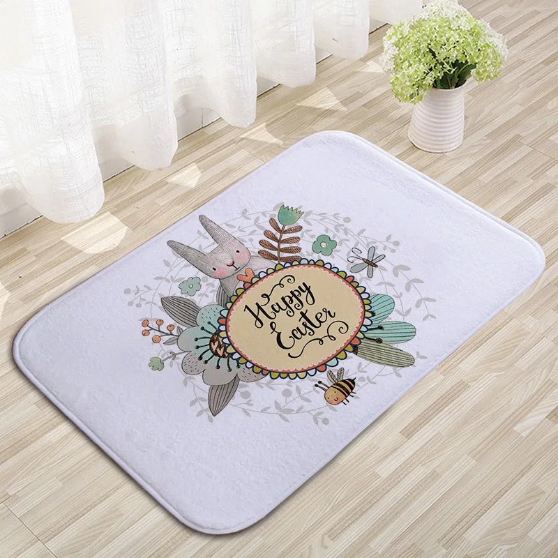 Spring Floral Bee Door Mat Watercolor Illustration Style 