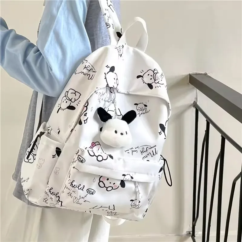 Plecak podróżny Sanrio Pochacco Śliczna torba studencka Kawaii Moda Duża pojemność Prosty plecak z nadrukiem Dziewczyna Serce Śliczny plecak