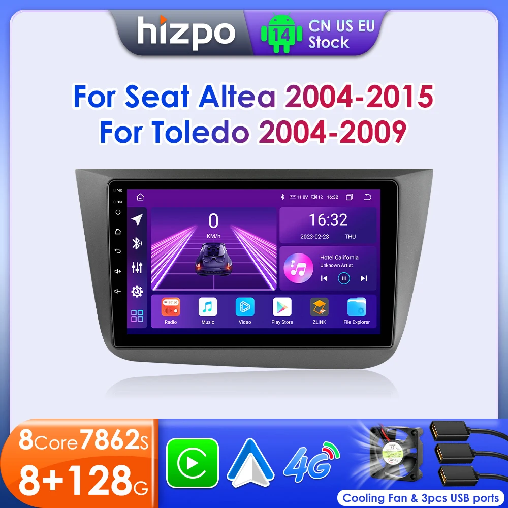 Hizpo 2Din Car Multimedia Player For Seat Altea 2004-2015 For Toledo 2004 -2009 Touch Screen Autoradio Audio Android 14 GPS 7862