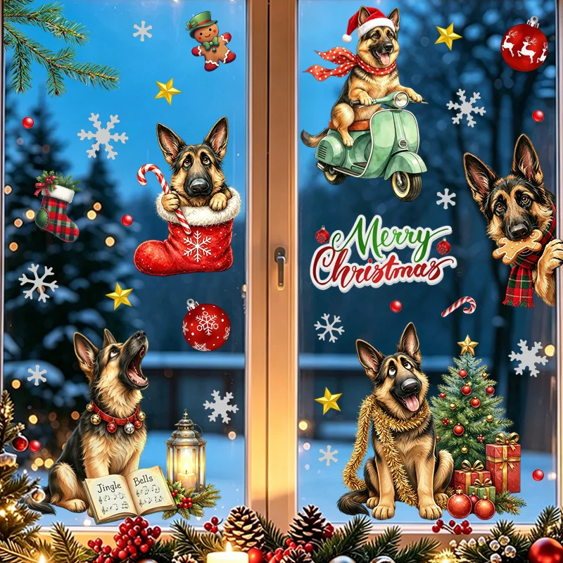 3pcs German Shepherd Themed Window Clings Wall Stickers, suitable for living rooms, cabinets, bedrooms, glass windows.
