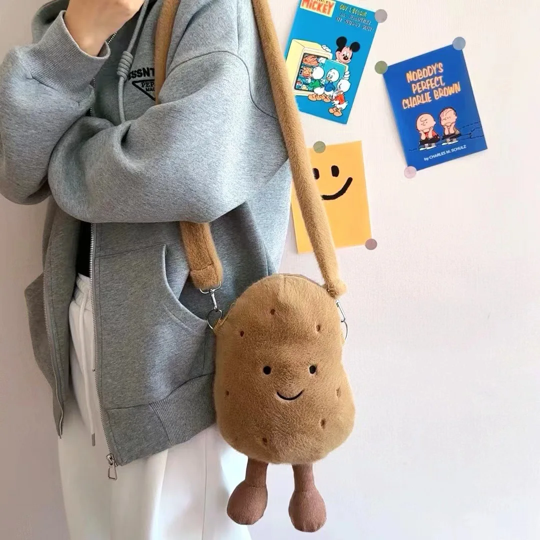 Women funny Cute potato shoulder bag ins cartoon crossbody bag girl students plush mobile phone bag