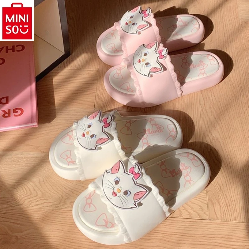 MINISO Disney Mary Cat Comfortable and Breathable Home Sandals Summer Anti slip Creative Sweet Lace Beach Shoes