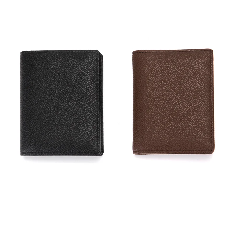 Men Wallet Solid Color Pu Leather Lychee Pattern Mini Coin Purse Business Card Holder