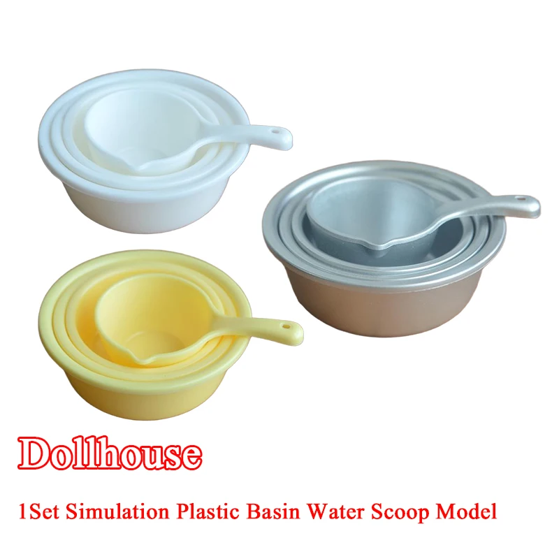 1 conjunto 1/6 1/12 simulação bacia de plástico colher de água modelo casa boneca acessórios cozinha brinquedo casa bonecas em miniatura